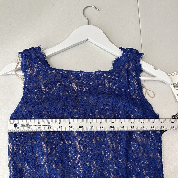 Adrianna Papell Womens Dress 4 Blue Lace Overlay Sheath Evening Modest Elegant - Picture 5 of 14